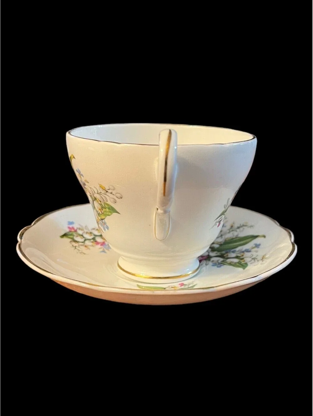 VTG Regency English Bone China Lily of Valley Floral Tea Cup & Saucer Gold Trim